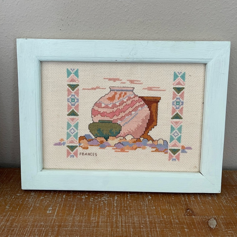 Vintage framed southwest crossstictch picture.
